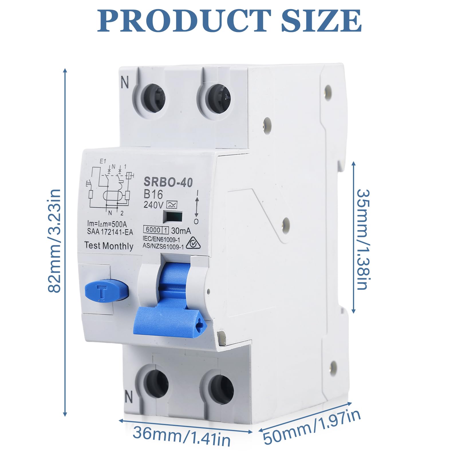 Interruttore FI/LS elettromagnetico, interruttore di sicurezza FI/LS con interruttore di sicurezza RCBO 16A RCD, 230V, 1P+N, 6kA, 30mA, B16, curva B