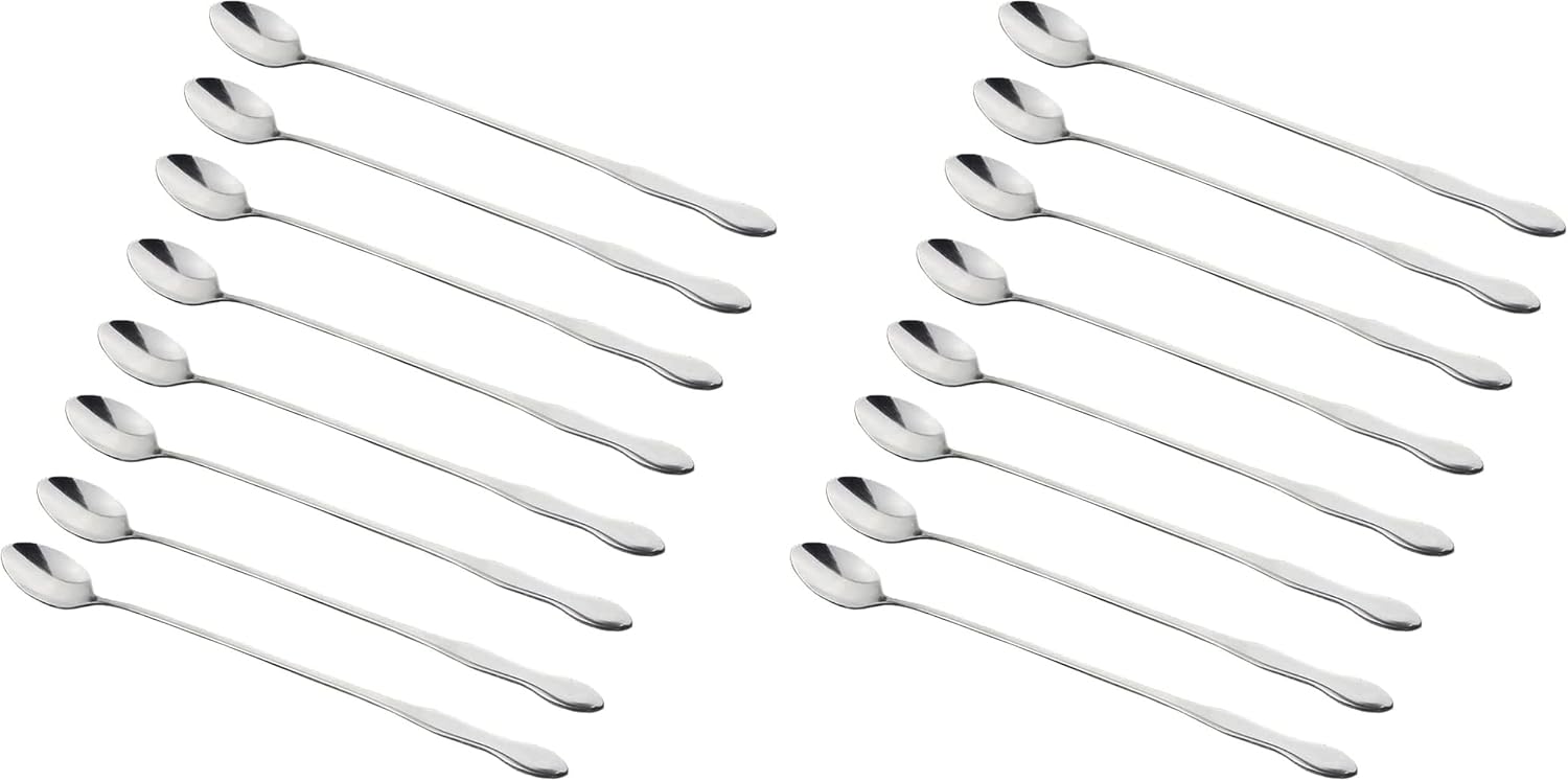 10-1/2 Inch Long Handle Stirring Mixing Spoon for Cocktail Ice Coffee Tea Drinks, Stainless Steel, Set of 8