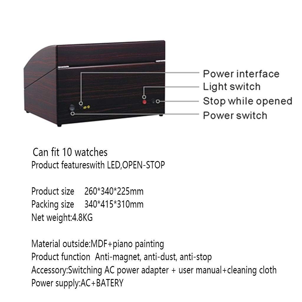 Uhrenbeweger-Box für Automatikuhren mit blauem LED-Licht und Ebenholzgehäuse, leiser Motor und 5 Rotationsmodi, Uhren-Display-Aufbewahrung