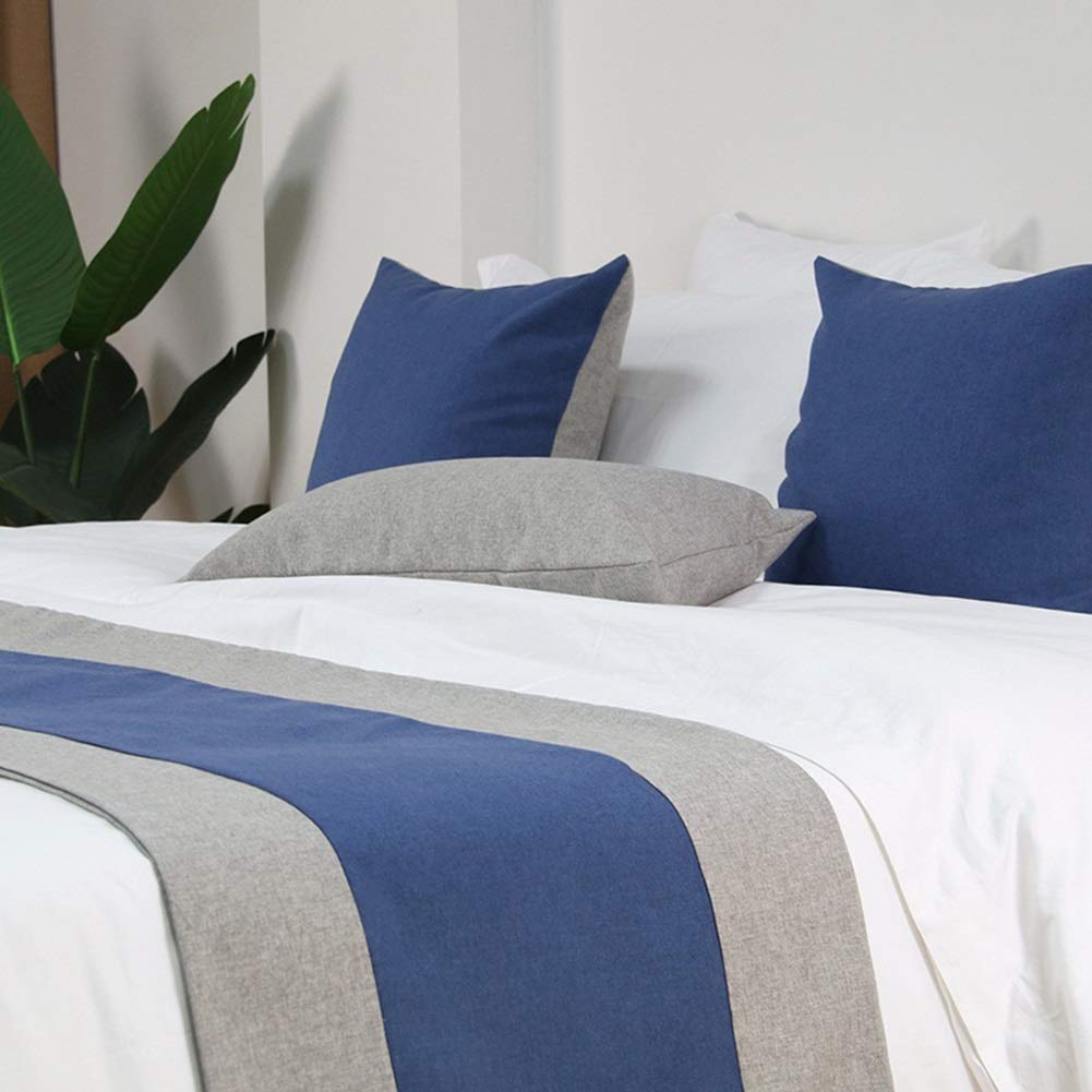 WYHQL Double Color Patchwork Bed Runner Bed flag Hotel Luxurious Bedding Bedroom Decorative Scarf Cushion Covers (Color : Sky blue, Size : 48x260cm(for 2m bed))