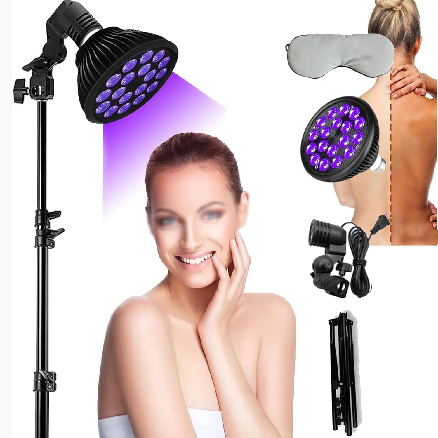 FAXIOAWA Lampe de Bronzage 54 W, lampadaire à lumière Violette, Dispositif d'auto-Bronzage, 18 LED 395 nm, Support réglable de 38,5 à 78,7 Pouces, pour Le Corps et Le Visage