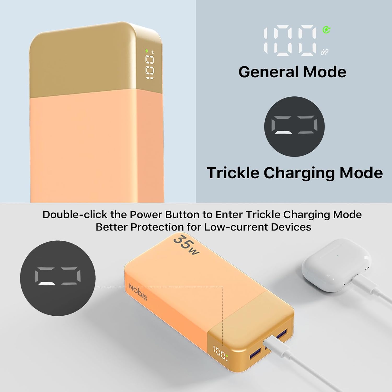 Nobis Cargador Portátil, Fuente de Alimentación Móvil 20000mah, Recarga rápida para Fuente de Alimentación Móvil 35w, Batería con Pantalla Digital para Phone, Android, etc (Naranja) 6