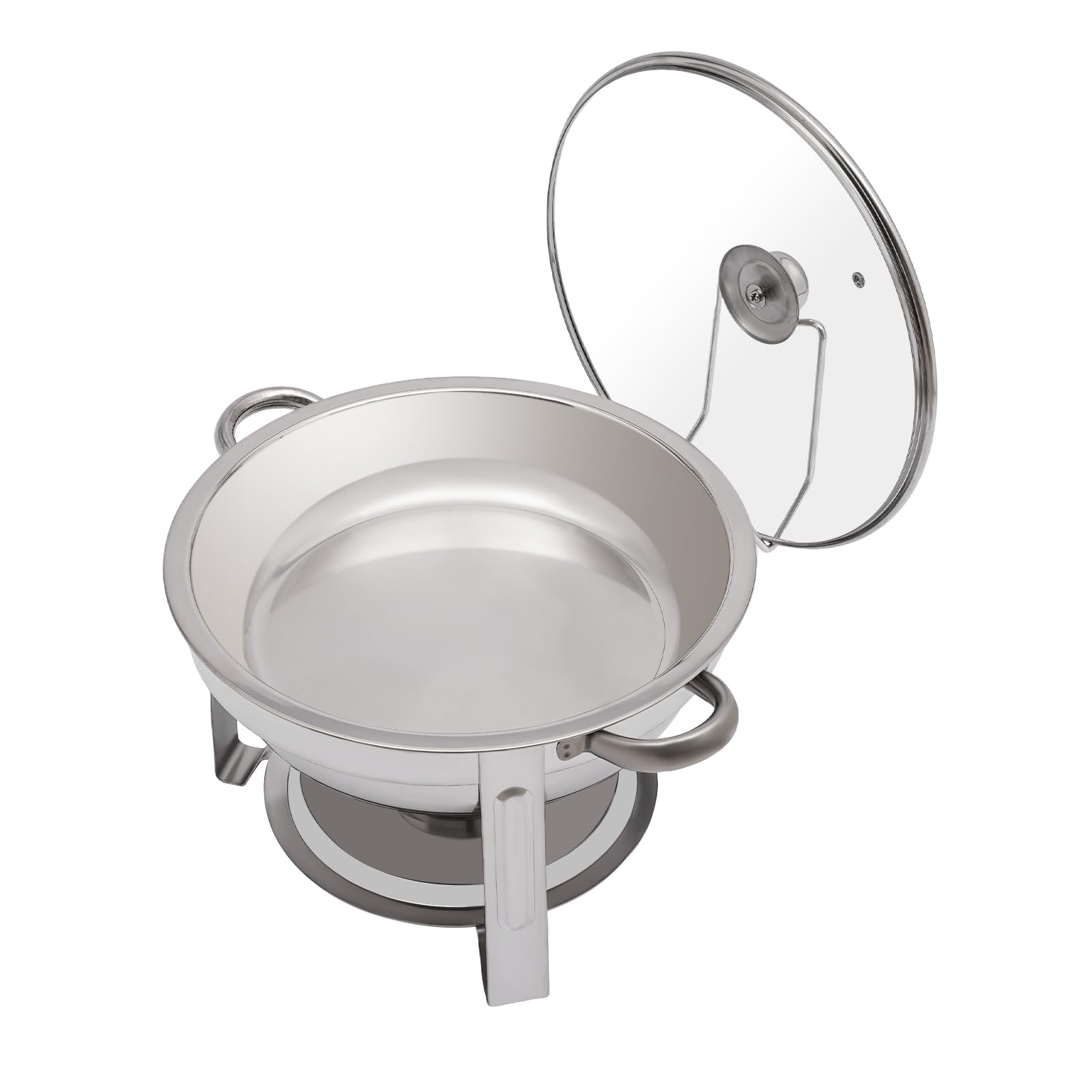 Chafing Dish Buffet, 5 l Round Fondue de acero inoxidable con tapa de contenedor de mantenimiento caliente para restauración, aparadores (plata)