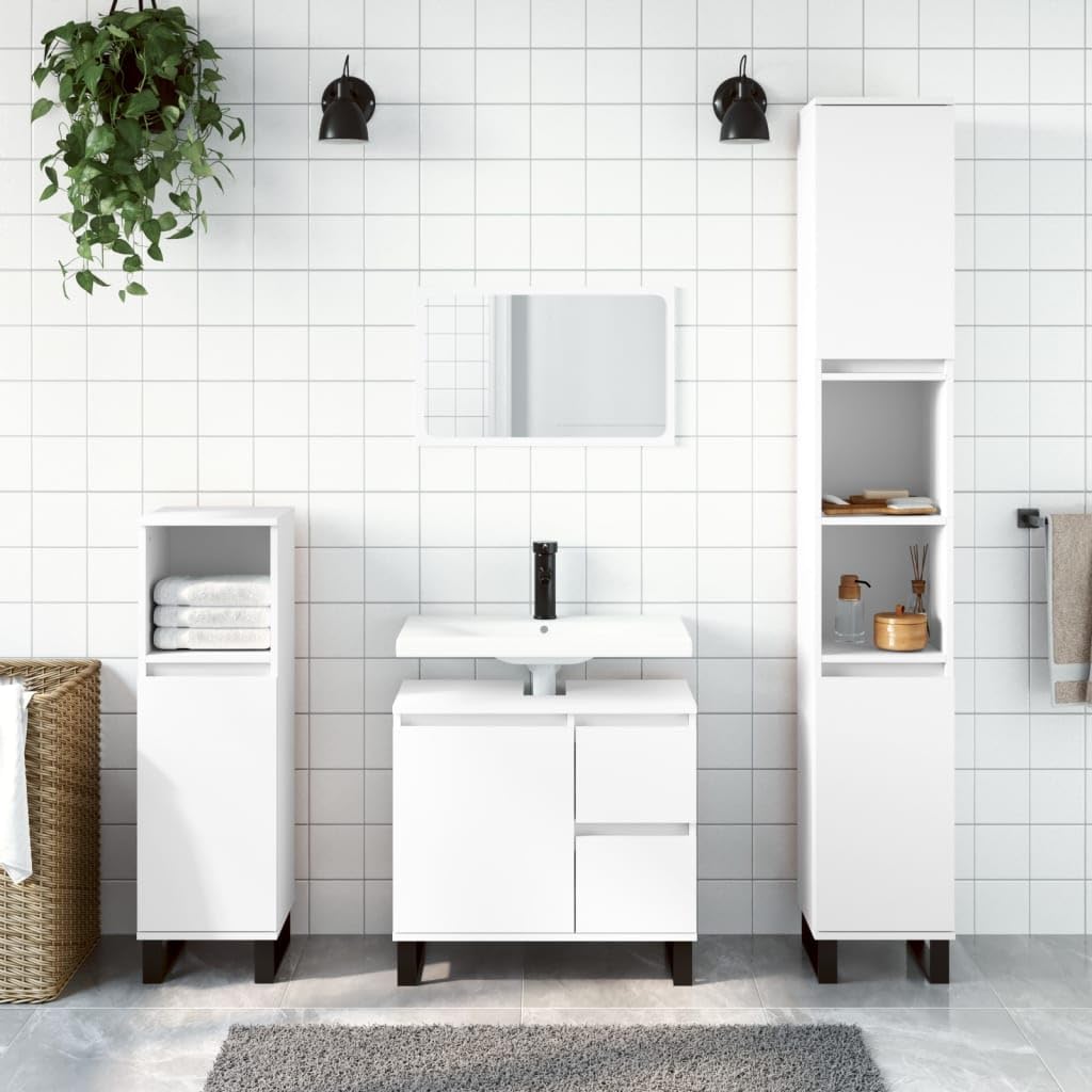 Ensemble de meubles de salle de bain avec pieds en fer pour salle de bain - Avec meuble de lavabo et espace de rangement - 3 pièces
