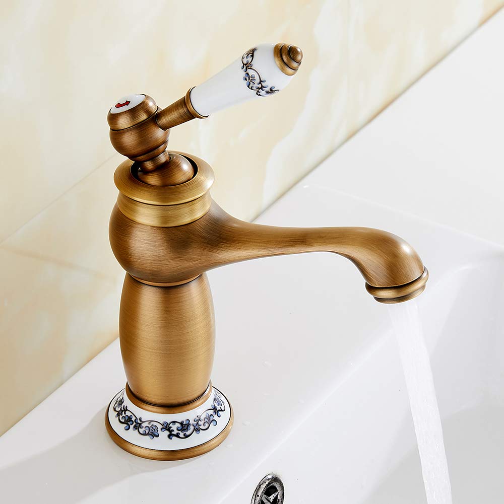 Grifo mezclador para lavabo de baño, latón envejecido, cromado, vintage, una sola palanca de cerámica para fregadero de cocina y baño (envejecido)