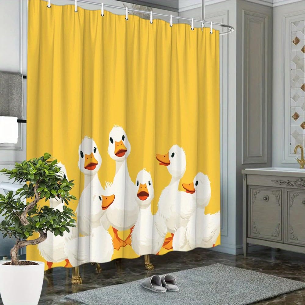 1 szt. Figlarne białe kaczątka zasłona prysznicowa - jasne żółte tło wesoły minimalistyczny design, elegancka zasłona prysznicowa (244 x 183 cm (szer. x wys.)