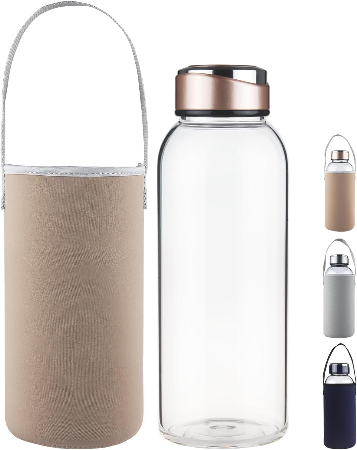 48 OZ Borosilicate Glass Water Bottle BPA Free Reusable Glass Drinking Bottle with Neoprene and Stainless Steel Lid