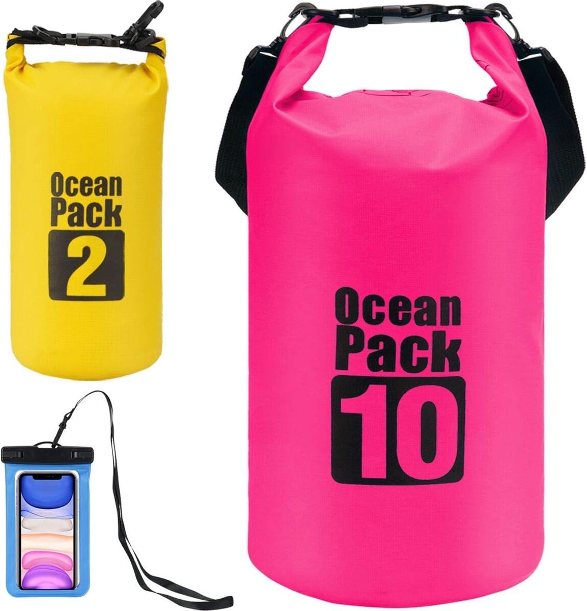 Waterproof Dry Bag All Purpose Dry Sack 3-Pack Dry Compression Sack with Phone Case for Travel, Swimming, Boating, Kayaking, Camping and Beach