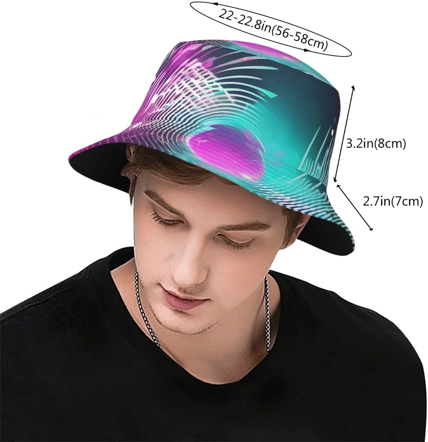 Music Sound Wave Print Sun Hat Outdoor Fisherman Cap Summer Bucket Hat Beach for Men Women Black