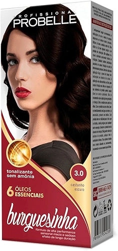 Kit Coloração Tonalizante Sem Amônia Burguesinha 3.0 Castanho Escuro 50g