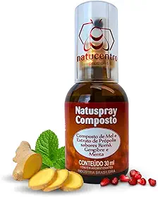 Spray de Própolis Natuspray Composto, com Própolis Verde e Mel, Sabor Romã, Gengibre e Menta, Auxílio Natural ao Sistema Imunológico com sabor delicioso para uso diário.