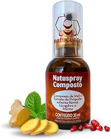 Spray de Própolis Verde e Mel, Sabor Romã, Gengibre e Menta, Auxílio Natural ao Sistema Imunológico com sabor dellicioso. Marca Natucentro.