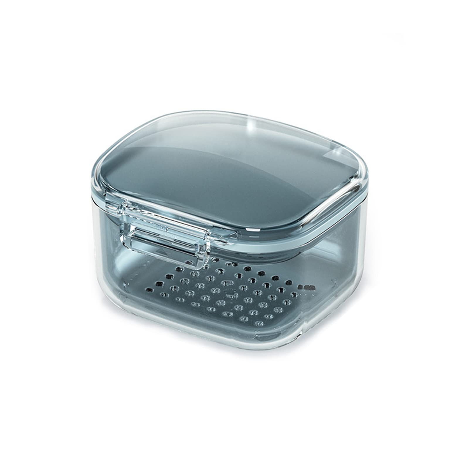 Denture Bath Case Retainer Denture Case Portable Denture Boxes Denture Storage Container with Flushable Basket for Storage and Immersion of Mouthguards Home Travel Retainer Cleaning (Blue)