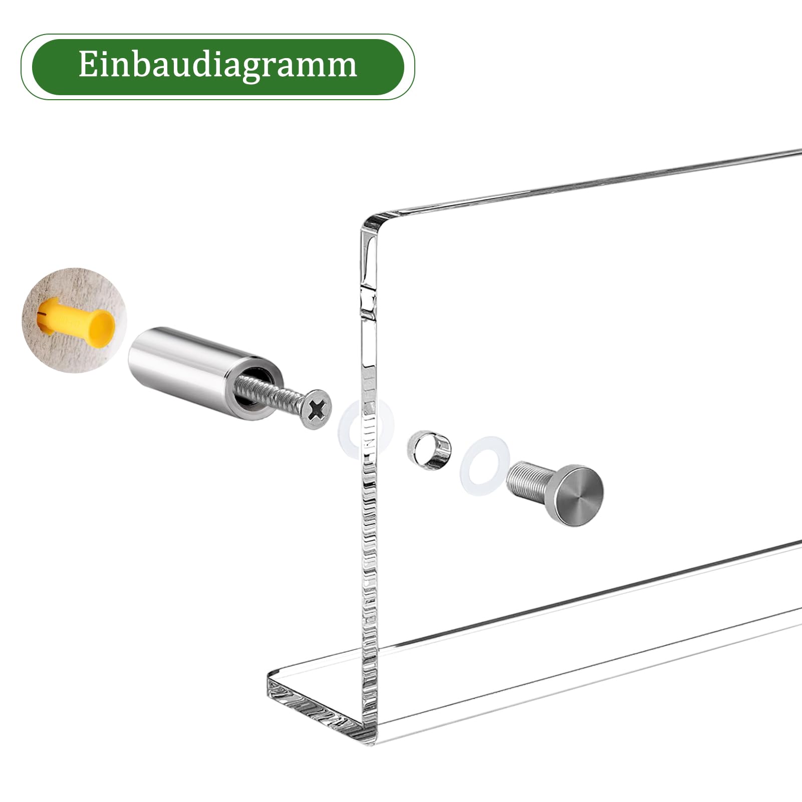 Set di mensole sospese in acrilico trasparente, 3,68 cm, mensole da parete, con facile installazione per soggiorno, camera da letto, asilo nido, ufficio, biblioteca