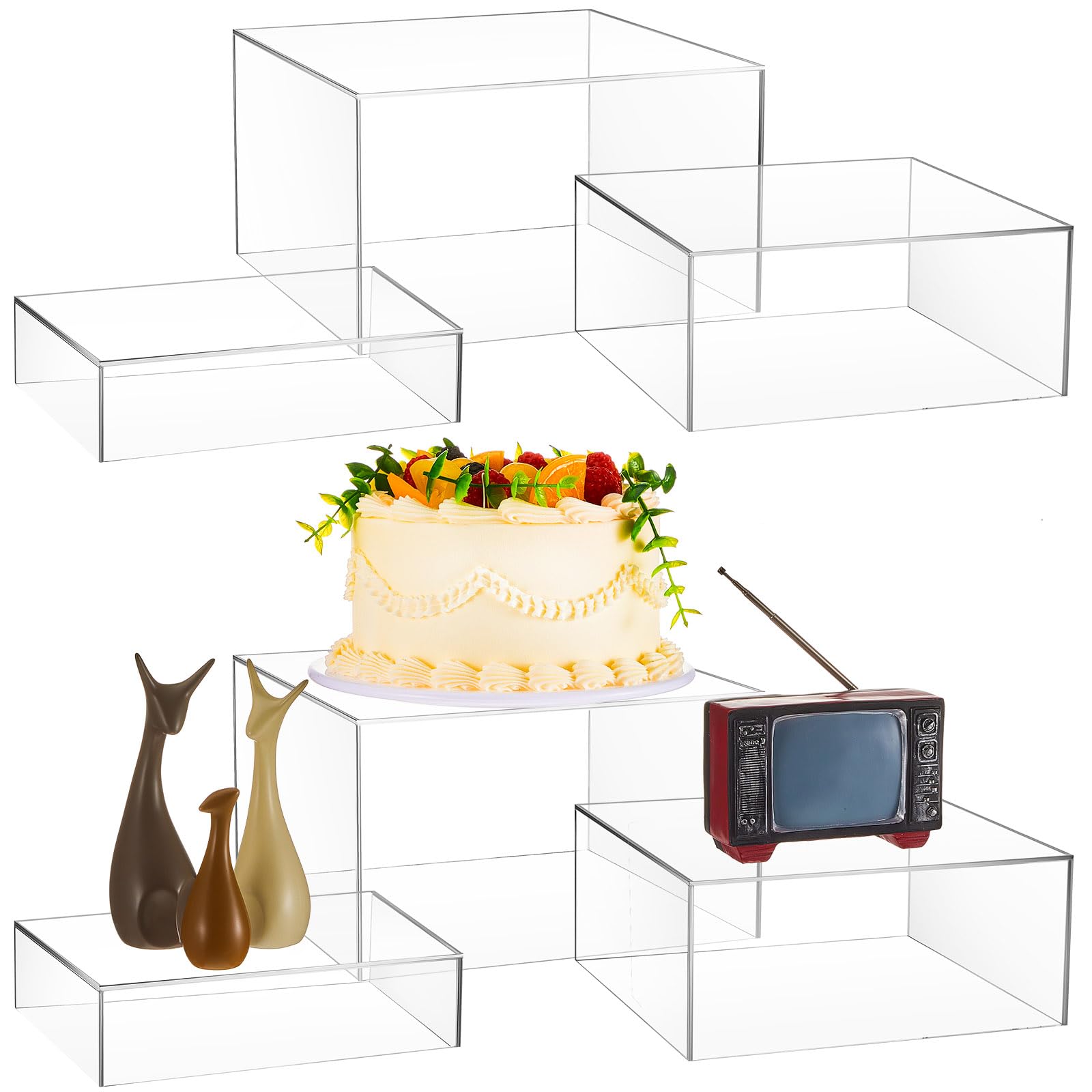 Suzile 6 Pcs Acrylic Riser Set 8 9 10 In Buffet Risers with Hollow Bottoms Nesting Food Display Stands for Party 5 Side Acrylic Cubes for Display Catering Dessert Cupcake Weddings Party (Clear)