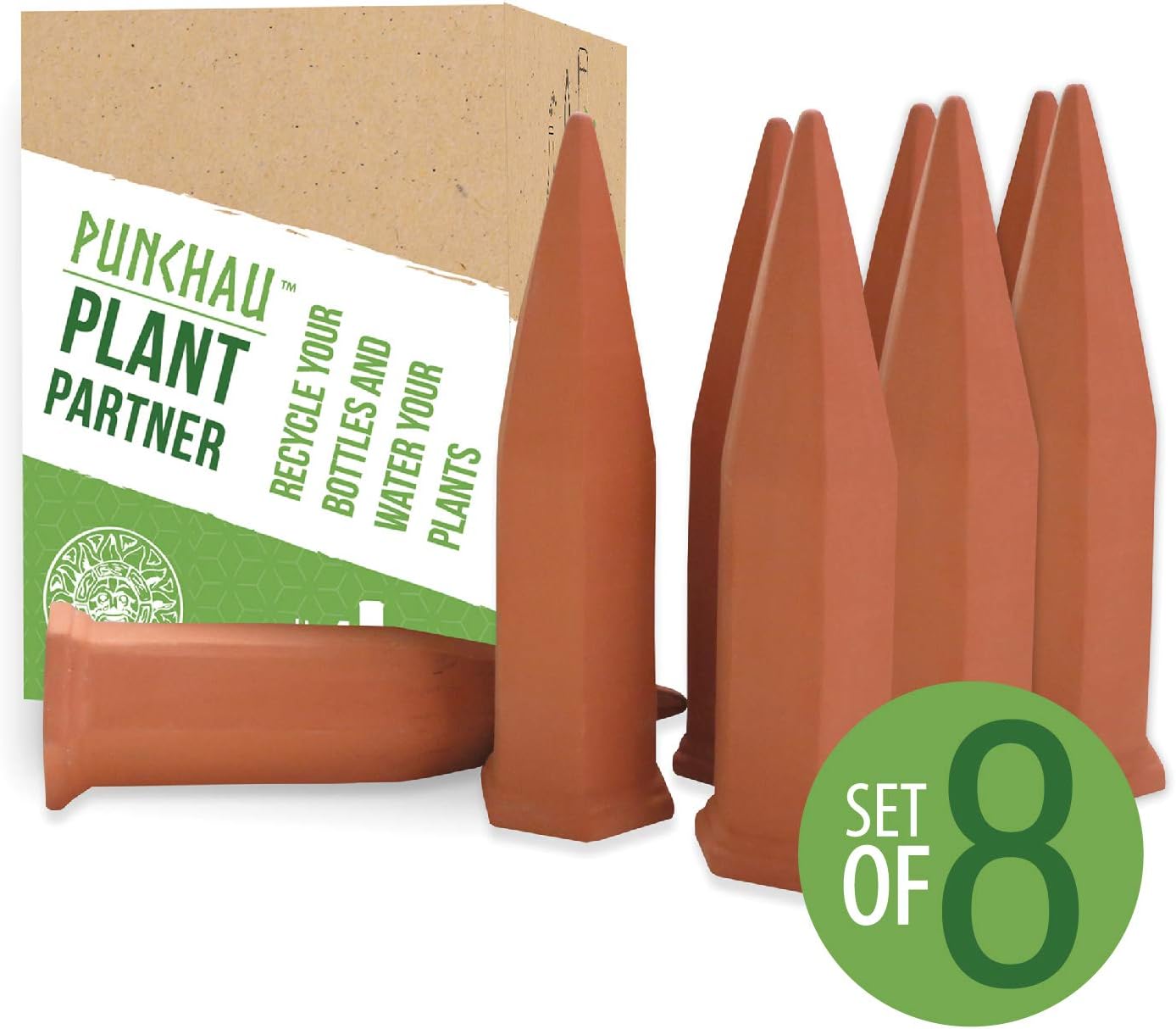 Punchau Pack of 8 Terracotta Plant Waterers - Perfect for Vacation Plant Watering