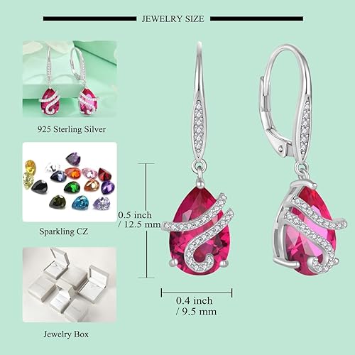 Miniatura 6 de STARCHENIE Juego de joyas de plata de ley 925 con rubí para mujer, con piedra natal de corte pera, regalo de julio