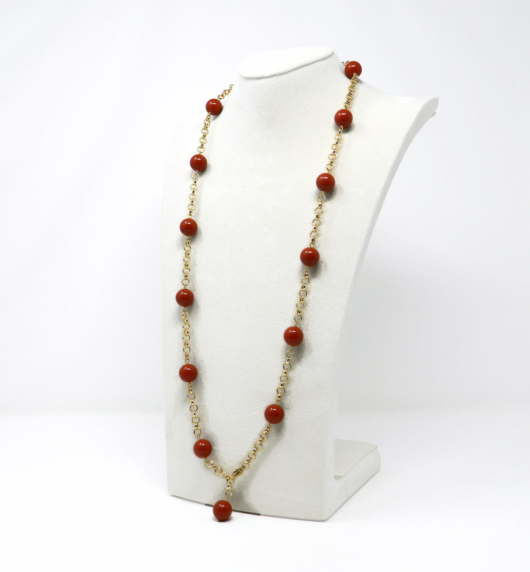 Collana Lunga Donna in Pasta di Corallo Rosso Sardegna – Catena Dorata 87 cm – Handmade in Italia – Anallergica – DodiGioielli