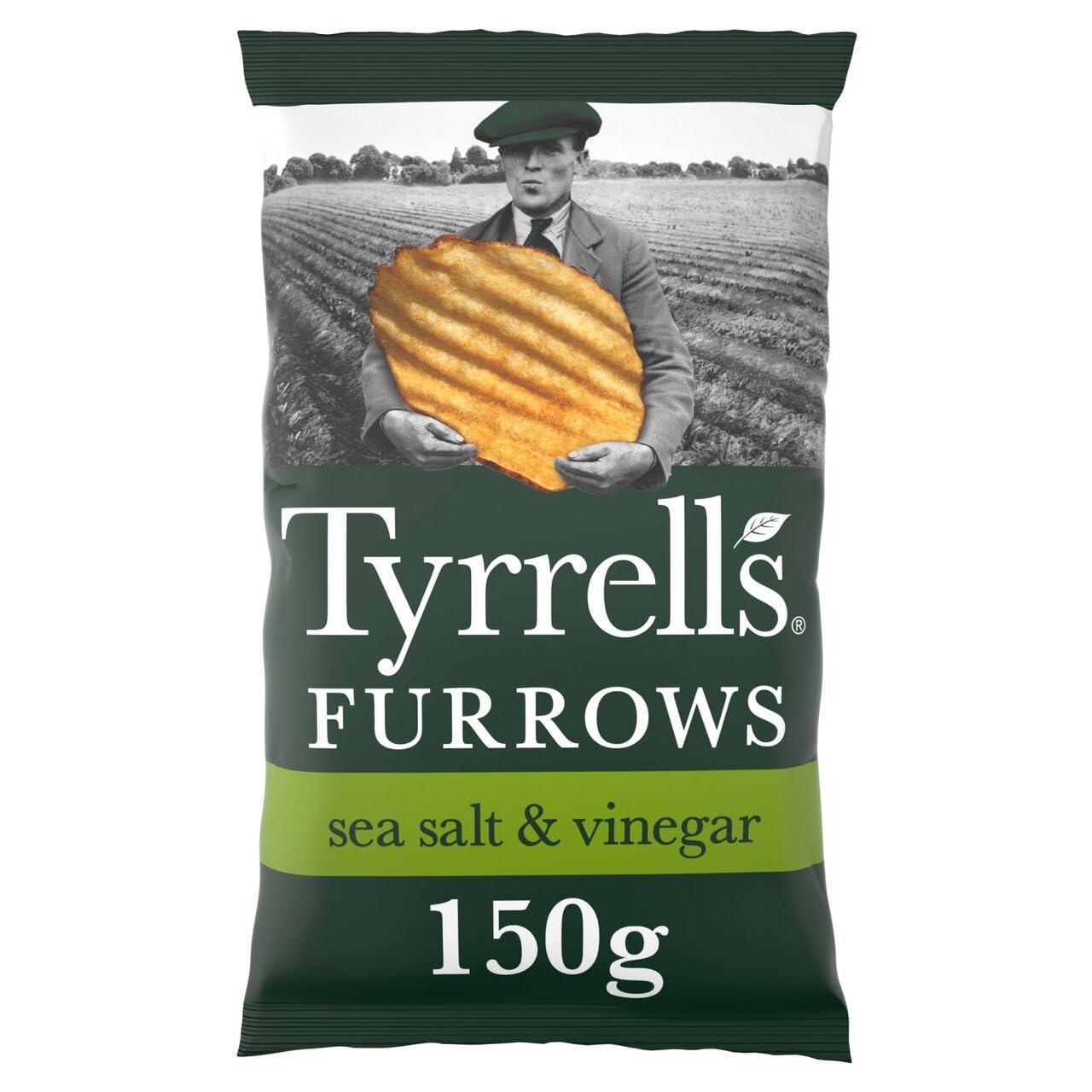 Tyrrells Crisps Furrows SEA SALT & VINEGAR 150g Sharing Bag - Hand-cooked & spun for an exquisite fresh taste. No artificial ingredients (No artificial flavour, colours or MSG)