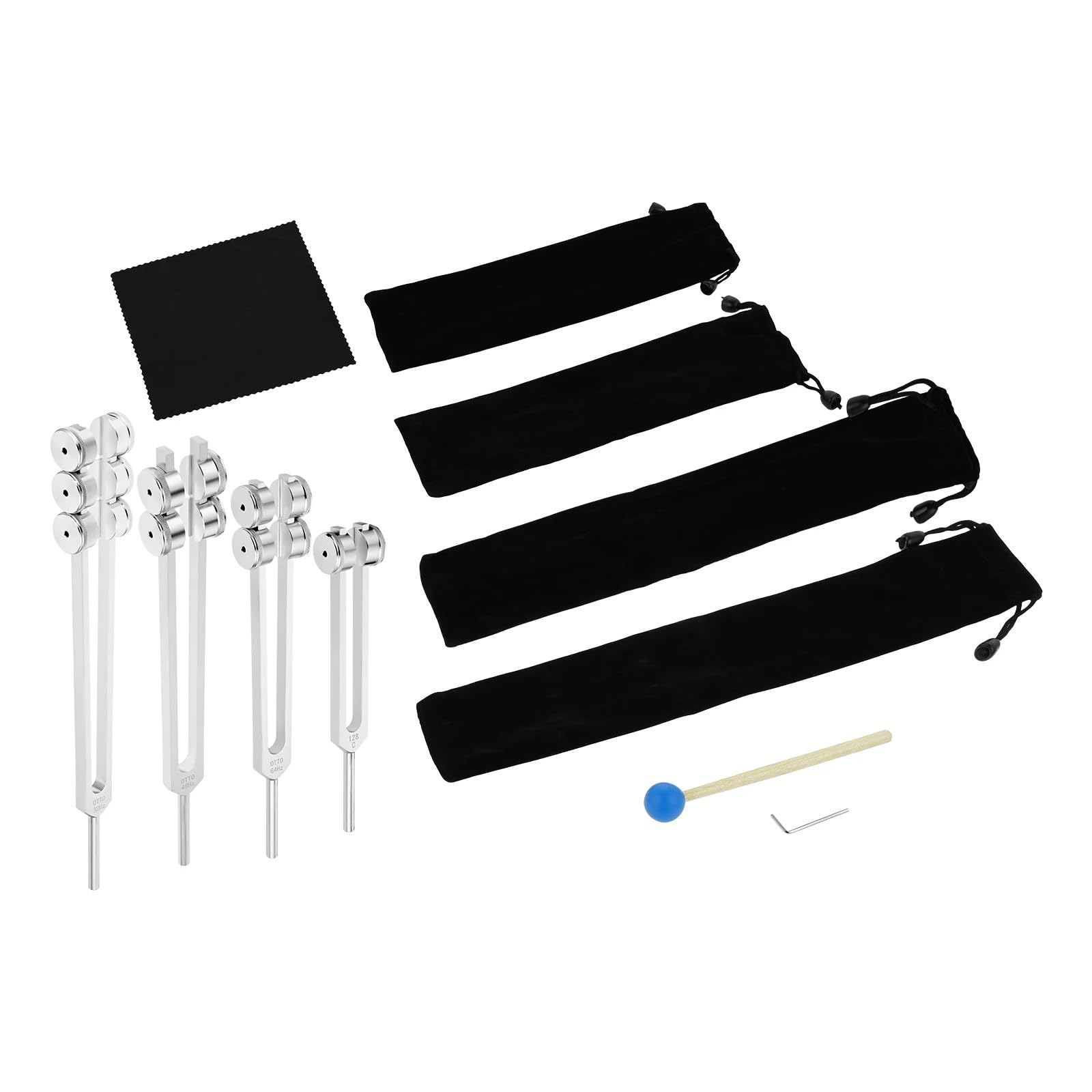 1 Satz Stimmgabel-Set 32 ​​Hz, 48 Hz, 64 und 128, gewichtete 4er-Gabeln mit Taschenset
