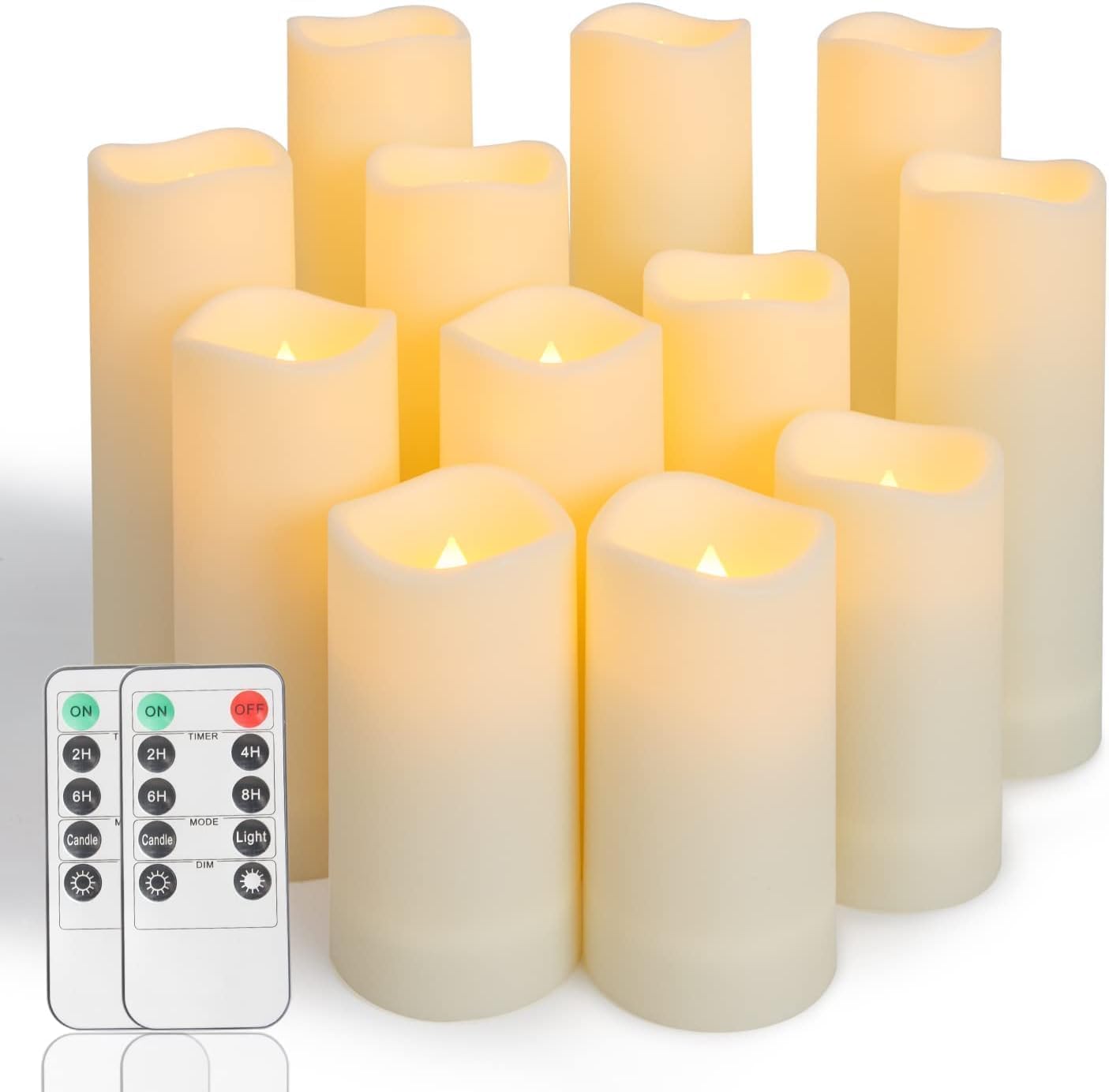 Kyxhacza LED Battery Operated Flameless Flickering Candles, Set of 12 Electric with Remote & Timer for Christmas, Halloween, Birthday, Wedding Decoration (D:2.2'' x H:4''5''6''7'')