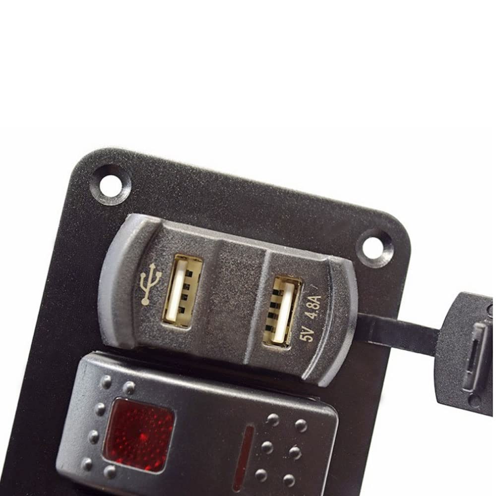 Riloer Pannello combinato con interruttore a 2 vie, 12 V / 24 V, per barca, auto, camper, camion, con presa Dual USB, interruttore a bilanciamento On/Off, con luci LED blu/rosso/verde