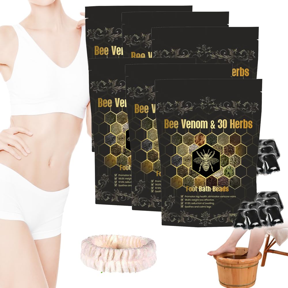 Tnnedey Bee Venom & 30 Herbs – Bee Venom Foot Soak,Revivafoot Bee Venom Lymphatic Drainage & Slimming Foot SoakBeads,30-Herb Slimming & Detox Foot Bath Beads,Detox Foot Soak Beads (60PCS/6Bag)