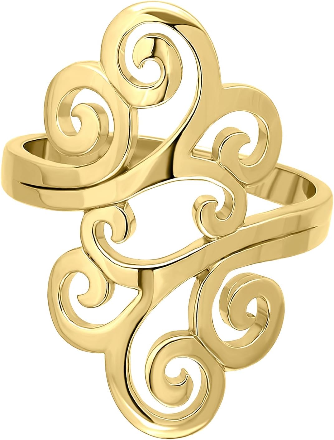 Hoops & Loops 925 Sterling Silver High Polished Open Filigree Swirl Fashion Vintage Style Unique Ring for Women, Silver, Yellow & Rose Gold