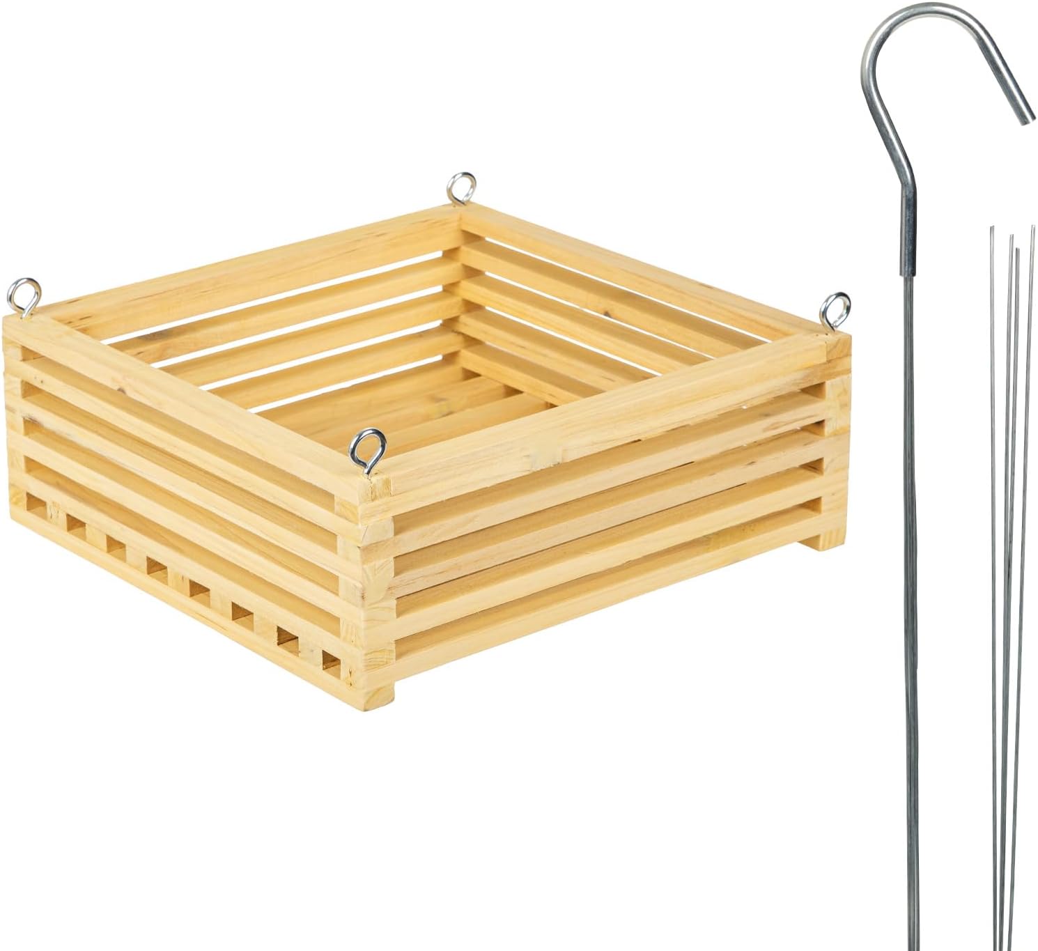 10" Wooden Orchid Basket with Hanger for Vandas & Ferns, Square Wood Hanging Planter for Patio, Balcony Decor, Garden Flower Pot for Indoor Outdoor Plants