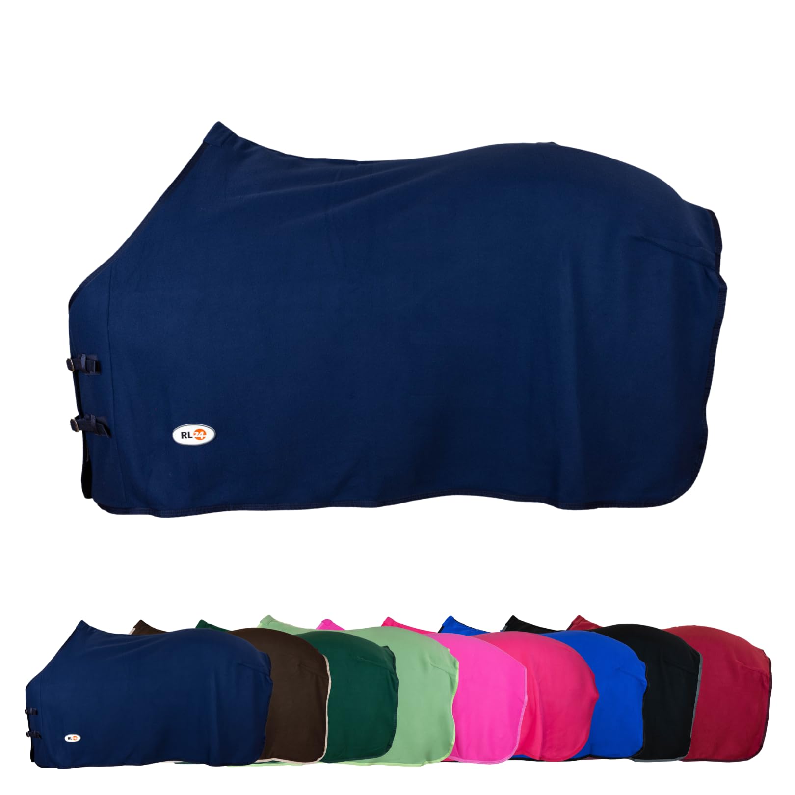 RL24 - Abschwitzdecke Basicline – Pferdedecke mit Schweifkordel, Widerristpolster & Metallverschluss – atmungsaktive Fleecedecke – Pferde Zubehör – Transportdecke in Dunkelblau – 115cm