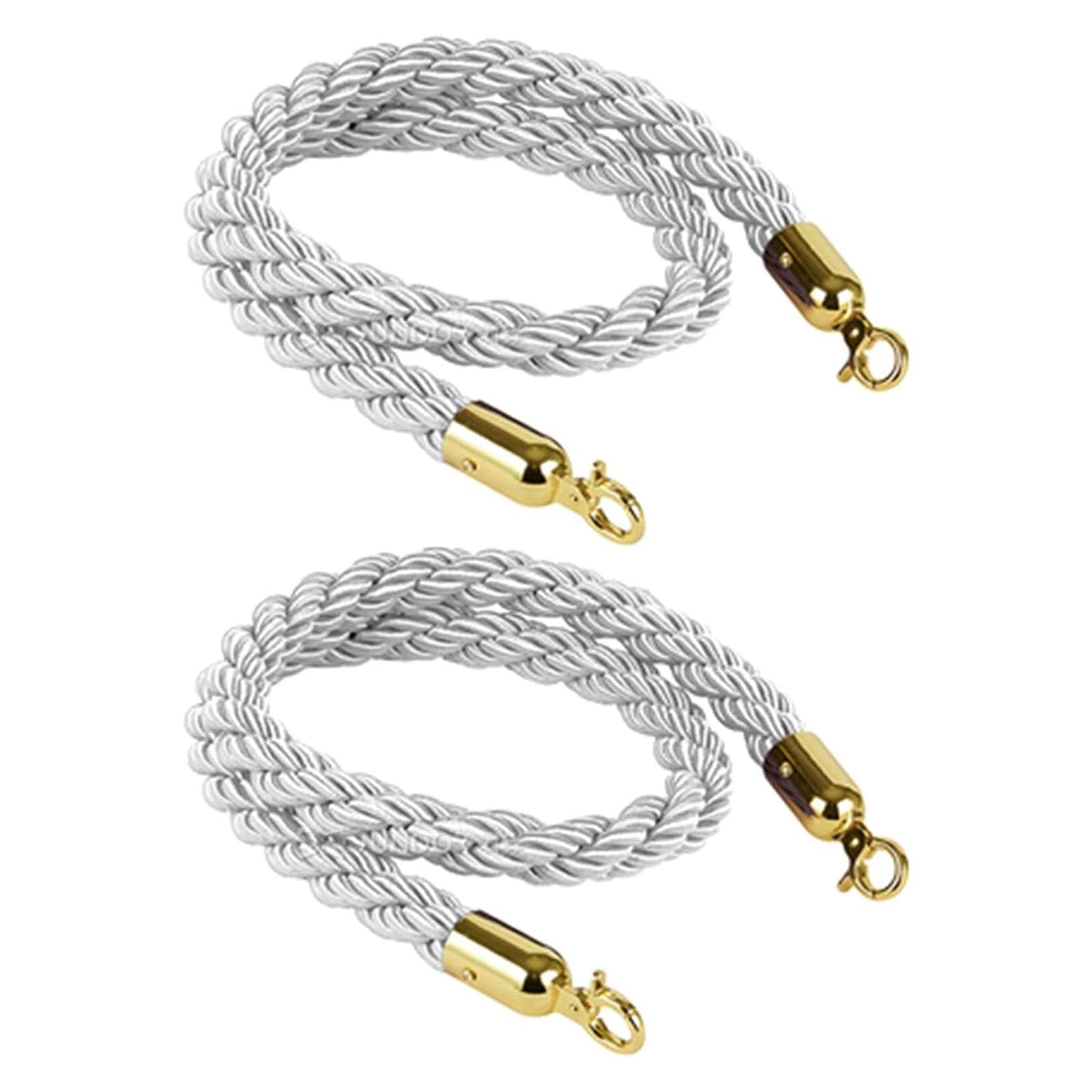 Barrier Rope, Queue Barrier Ropes, Silver Twisted Stanchion Rope, Braided Hemp Rop(Gold Hooks,7ft/215cm)