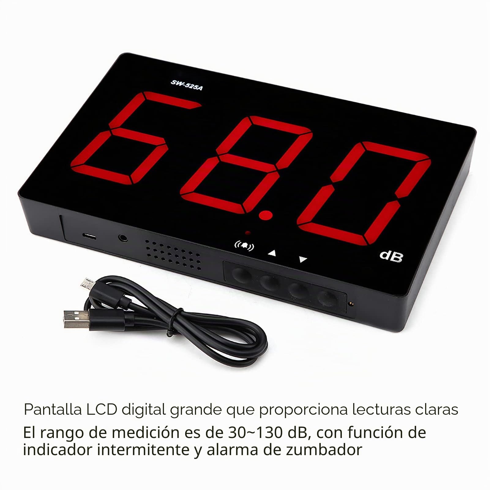 Digital Medidor de Nivel de Sonido Montado en la Pared 30dB-130dB Medidor de Decibelios DC5V 1A Lector de Decibelios con Alarma Medidor de Monitoreo de Decibelios