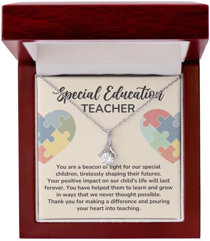 Special Education Teacher Necklace Message Card Box Alluring Mahogany - You Are A Beacon Of Light - Appreciation ASL Disabler Retirement