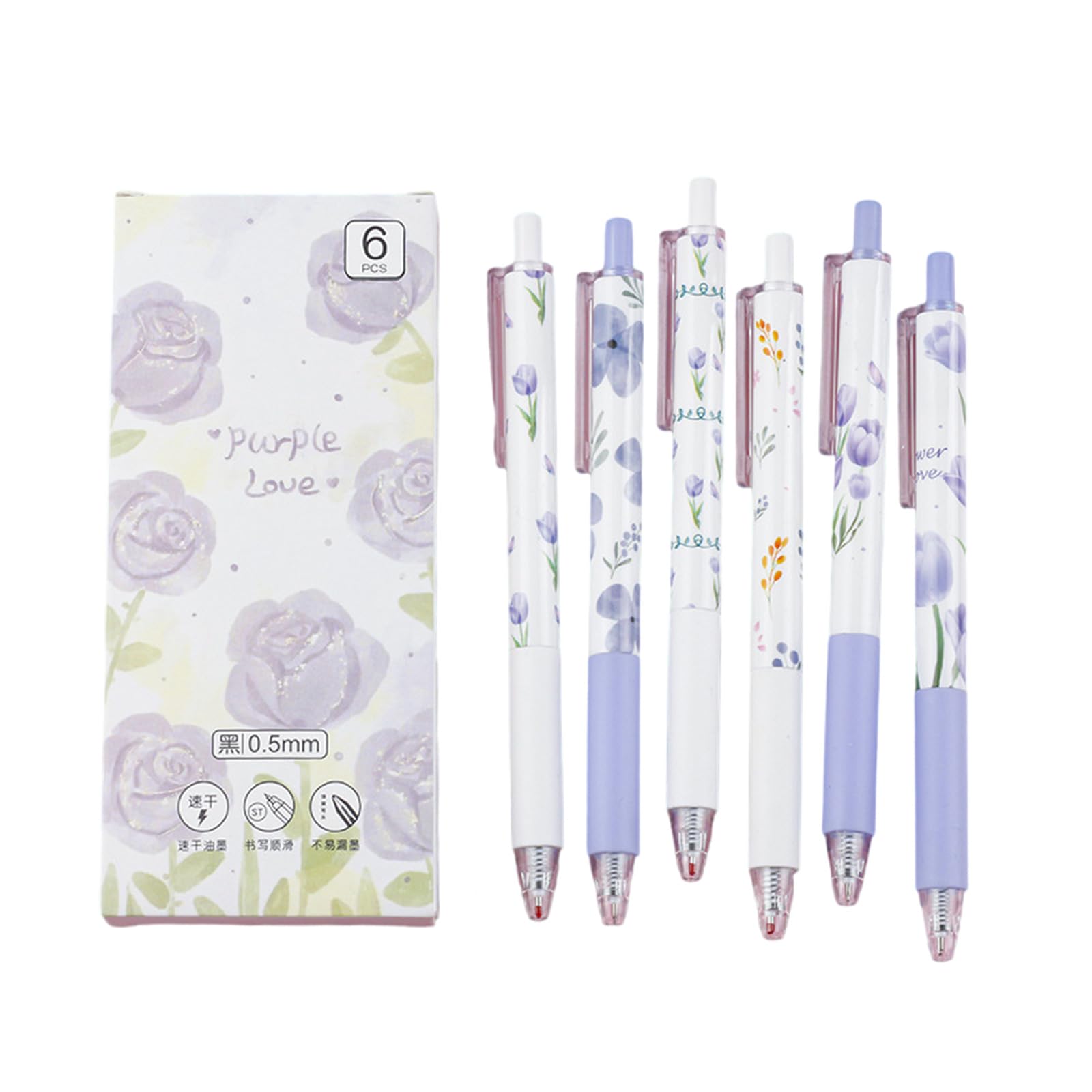 Kalttoy Multicolor 6Pcs Retractable Gel Pen 0.5Mm Tip Flower Gel Pen Quick Drying Journaling Smooth Writing For Writing Creative Journaling