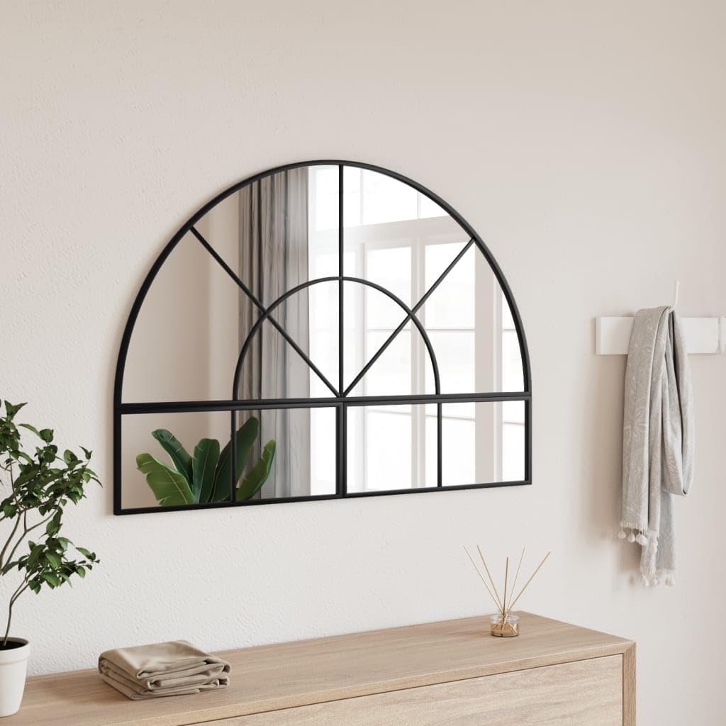 Wandspiegel Schwarz 100x70 cm Gewölbt Eisen mit Facettenschliff Rahmen, Wandmontage für Badezimmer Schlafzimmer Wohnzimmer Diele, Vintage Deko für Styling Makeup Rasur
