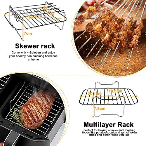 YINGRACE Dual Air Fryer Accessories 8PCS, Double Basket Airfryer Accessory Compatiable for Ninja Foodi AF300UK, AF400UK, Instant Vortex, Tower T17088, Salter Dual Zone Deep Air Fryers 7.6L-9.6L