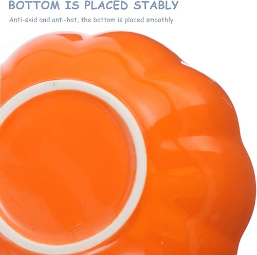 Miniatura 6 de SEWACC Cuenco de cerámica para sopa con forma de calabaza, cuenco de cerámica con forma de fruta, tazón pequeño para servir, cuencos de cereales de