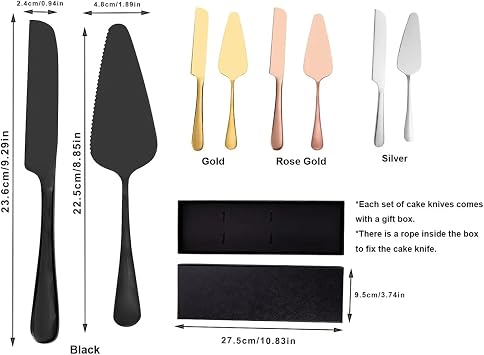 Custom Engraved Stainless Steel Cake Knife Set Gift Box, Suitable for Weddings, Birthdays, All Kinds of Parties (Black)