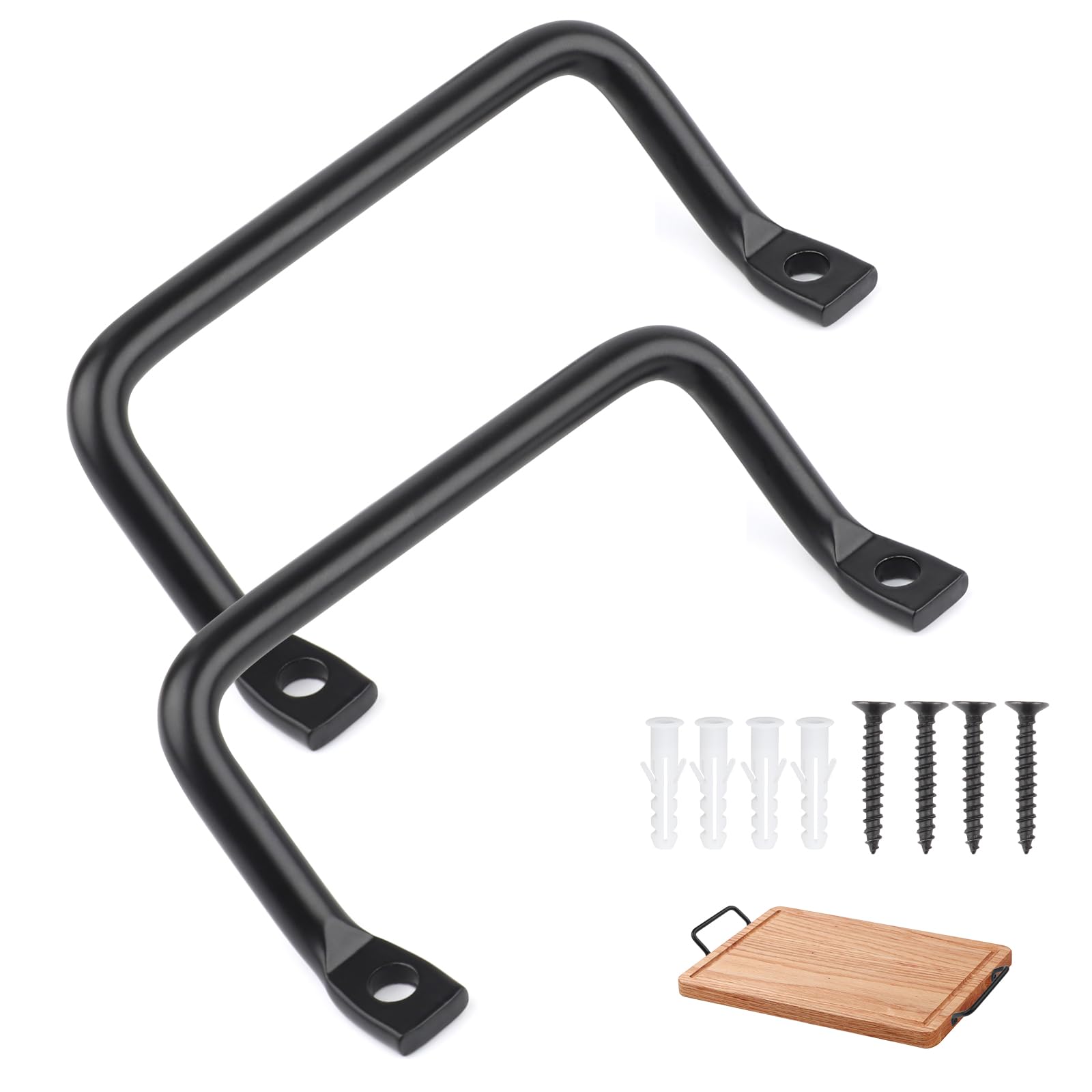 2 Pcs Metal Side Mount Handles,4 Inch Pulls for Cutting Boards,Charcuterie Trays Cabinet Hardware Kitchen Handles with Screws,Universal for Serving Plates,Stove Covers,Drawers(Matte Black)