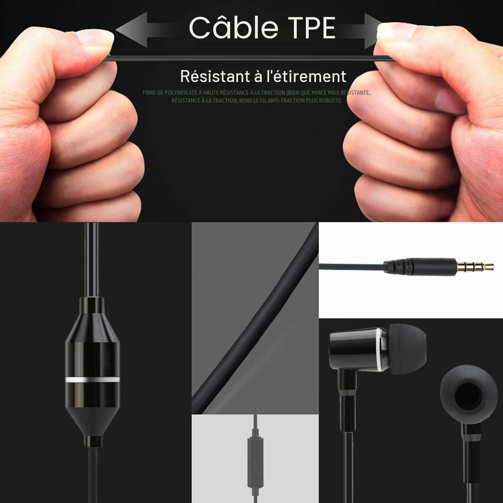 FC12 Casque de Musique Stéréo Tube d'air 3,5 Mm Anti-Rayonnement Écouteurs Intra-Auriculaires sans Rayonnement Réduction du Bruit Contrôle de Ligne avec Micro Noir pour