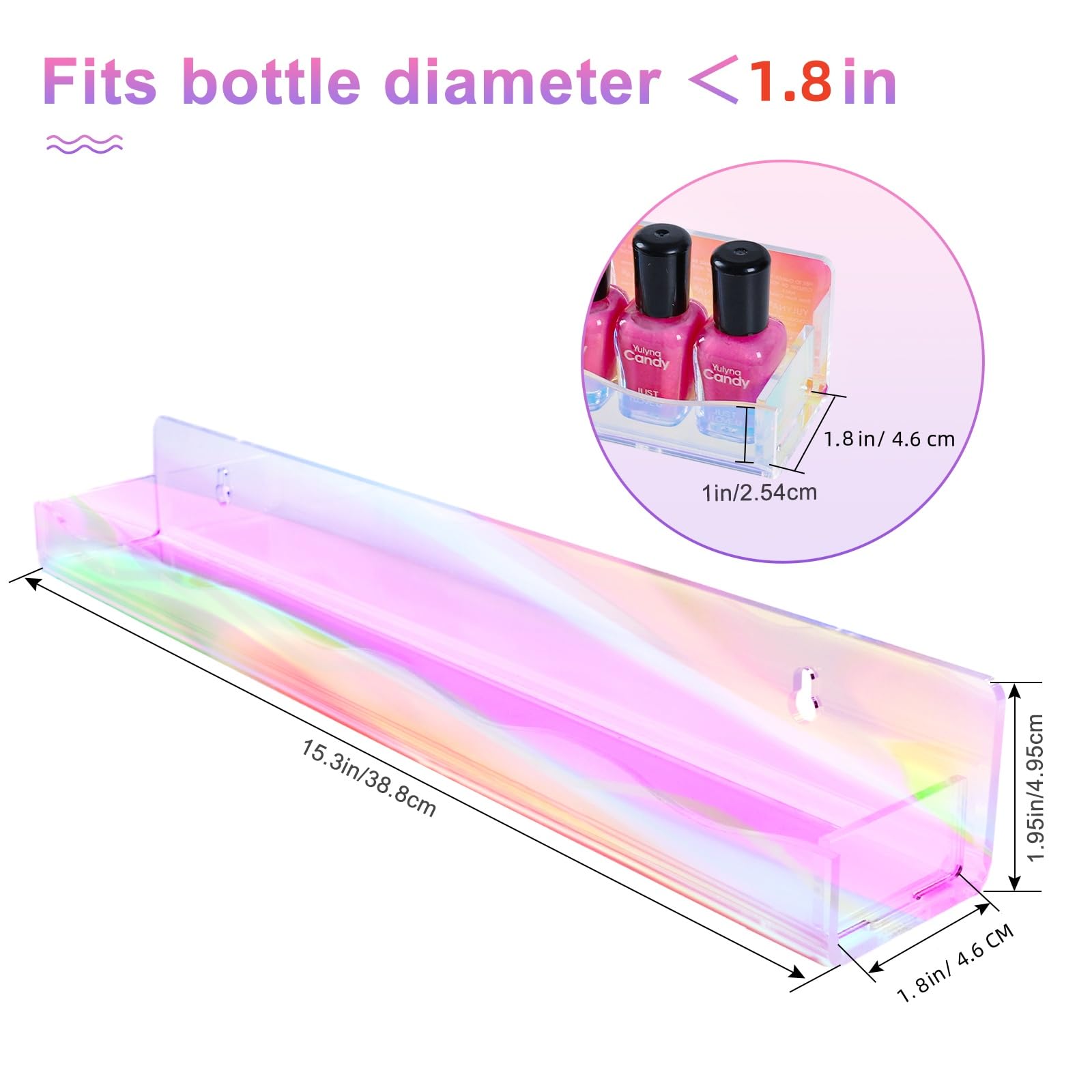 6 Pack Acrylic Wall-Mounted Nail Polish Organizer Shelves