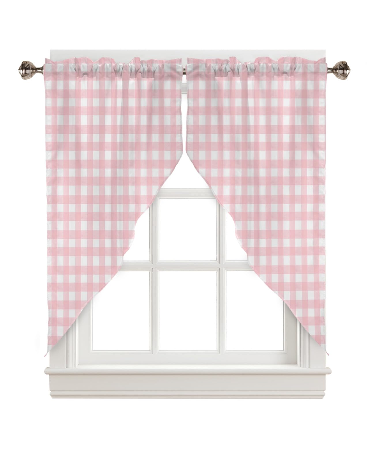 LooPoP Swag Curtain Valances Buffalo Check Swag Valances for Kitchen Windows Pink Plaid Checkered Short Topper Curtains Tier Pair for Kitchen Bedroom