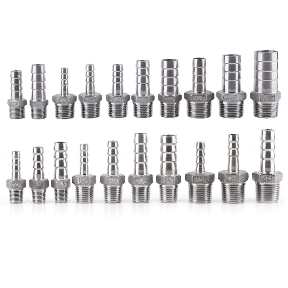 Raccordo A Giunto Filettato Maschio In Acciaio Inox 304 BSPT - Da 1/8 A 3/4 Di Pollice - Connettore Per Tubi Acqua, Aria, Olio - Antiruggine - 3