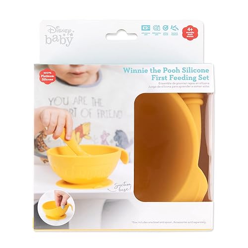 Miniatura 6 de Bumkins Disney Baby Bowl, juego de alimentación de silicona con succión para bebés y niños pequeños, incluye cuchara y tapa, juego de primera