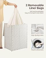 Vista 3 de Greenstell Cesta para la ropa sucia con 2 bolsas de forro extraíbles, cesta para ropa dividida de 90L, cesta de lavandería plegable de ratán Blanco