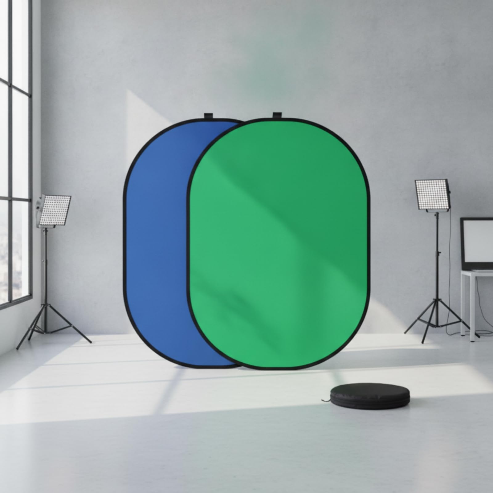Pannello Sfondo Pieghevole Portatile Sfondo Pieghevole Chromakey Fotografico Bicolore per Riprese Video, Casa, 150 200cm, Pannello Di Sfondo Blu E Verde Due In Uno