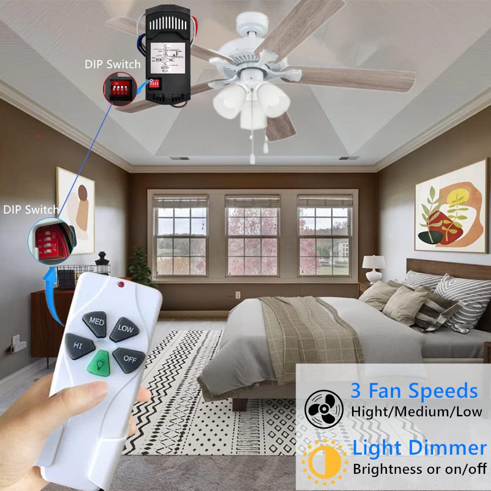 Kit telecomando universale per ventilatore da soffitto 53T, 3 velocità e dimmer della luce, compatibile con telecomandi 11T 35T HD5 UC7030T UC9050T ecc. per Harbor Breeze Hampton Bay Hunter Litex (Kit