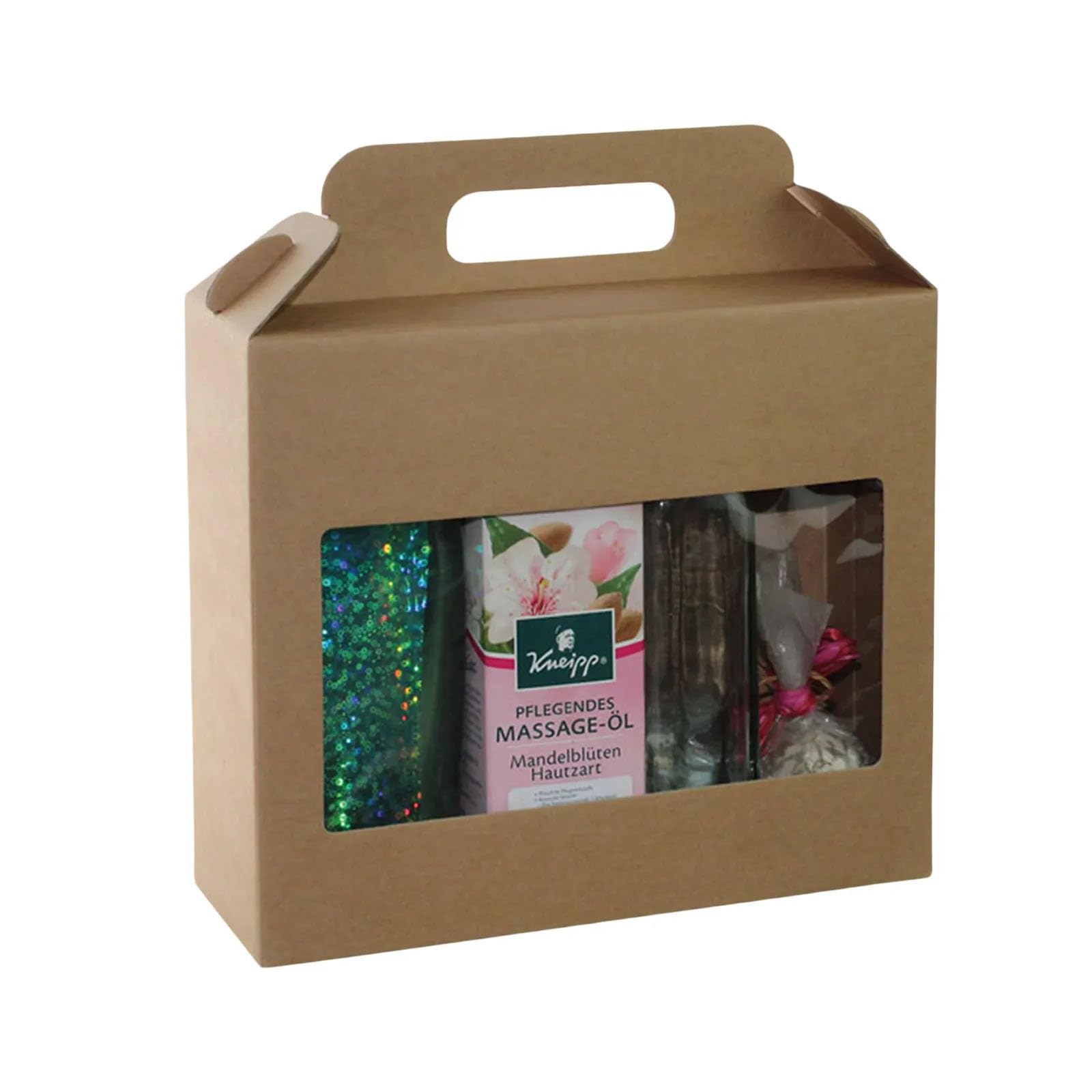 Geschenkbox mit Tragegriff aus Kraftpapier Braun, 30 Stück, 220 x 195 x 80 mm, mit Sichtfenster, Geschenkschachtel, Geschenkverpackung für Präsente, Backwaren, DIY und Mitbringsel