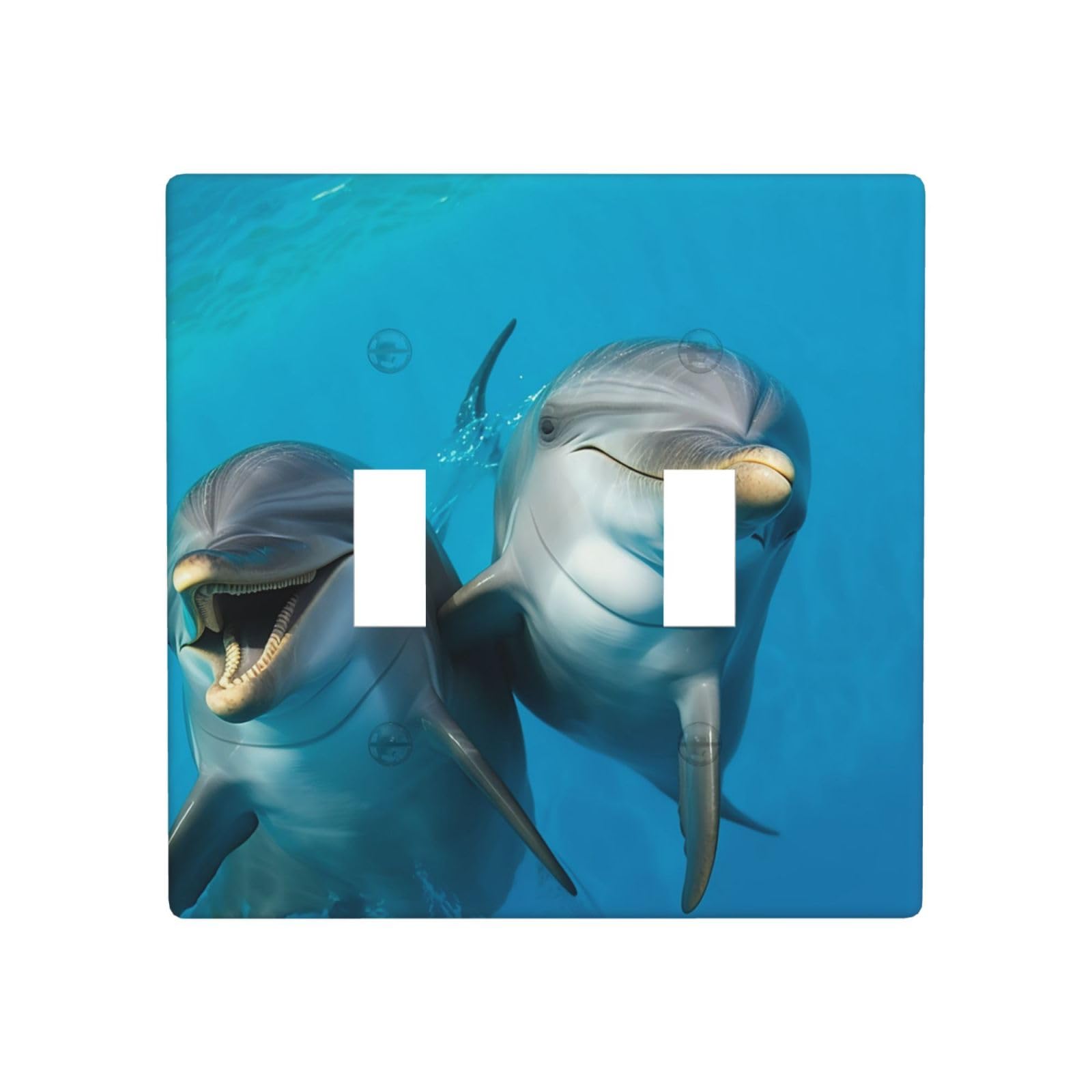 Kloph Smiling Face Dolphins Decorator Double Toggle Light Switch Covers Wall Plate 2-Gang Standard Size 4.5" X 4.5" Double Toggle Switch Wallplate Decorative 2 Gang Wall Switch Plate Covers