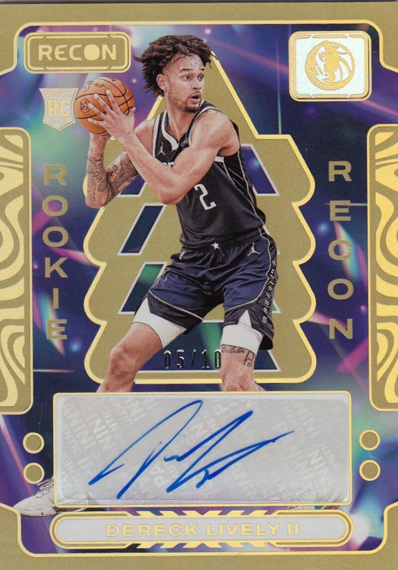 Basketball Trading Card 2023-24 Panini Recon Rookie Signatures Gold #16 Dereck Lively II EX+ Excellent Auto 5/10 Mavericks